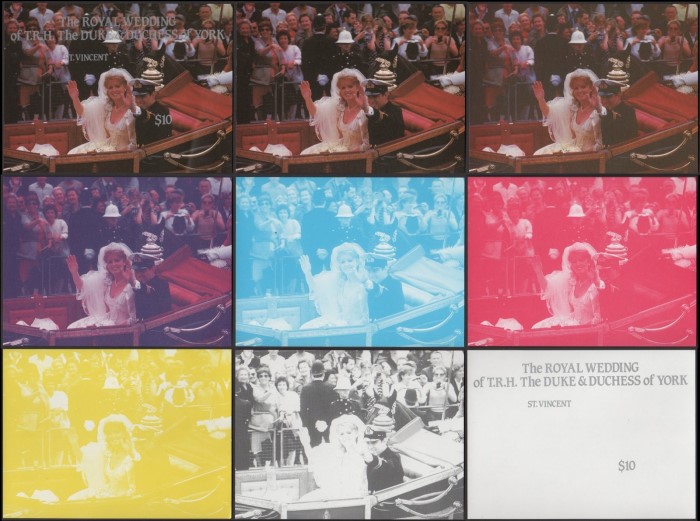 Saint Vincent 1986 Royal Wedding Progressive Color Proofs of the Souvenir Sheet